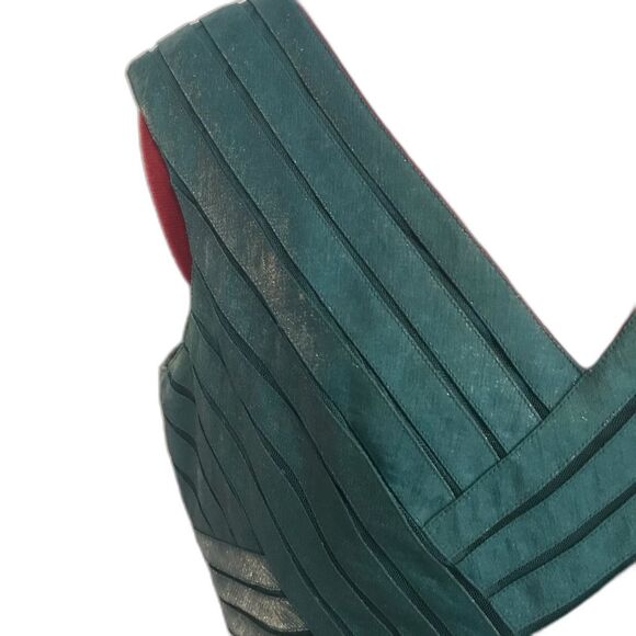 Adrianna Papell Ruffle Tiered V-Neck Cocktail Dress Women's Size 10 Teal Green - Picture 9 of 12